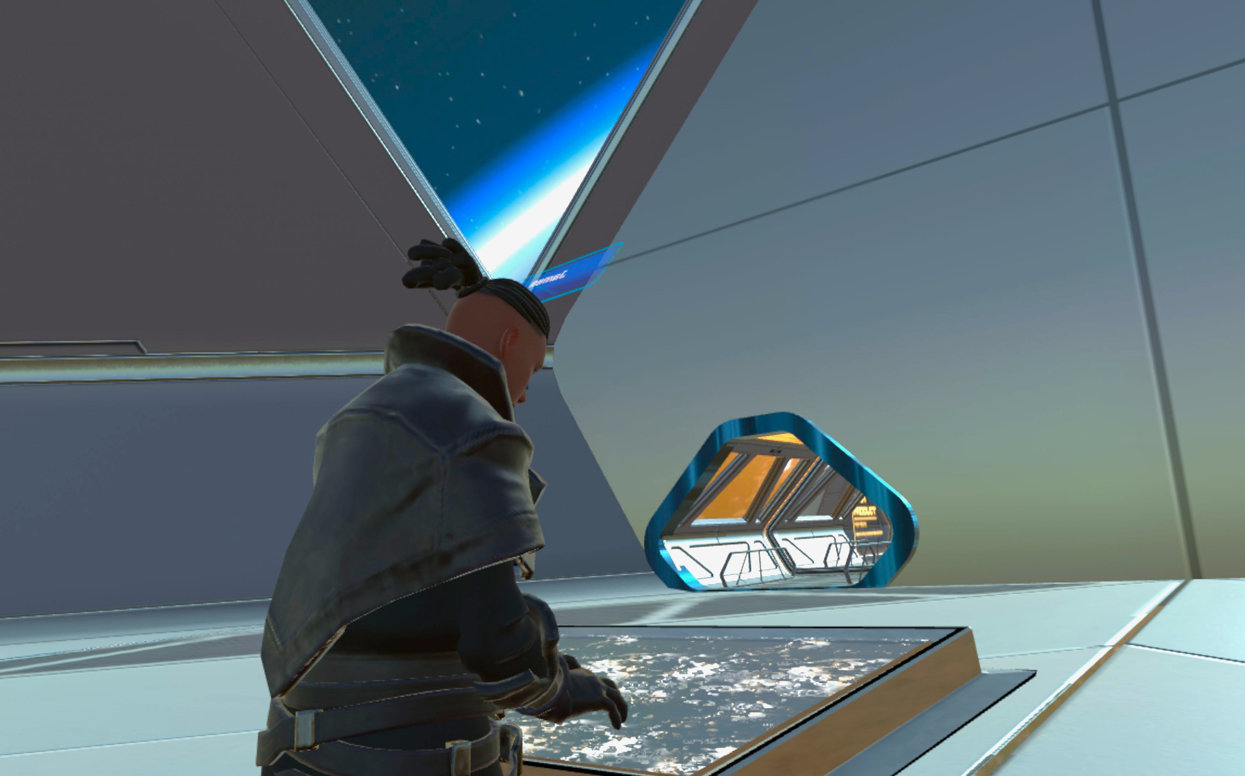 An avatar aboard a UtopiaVR space station